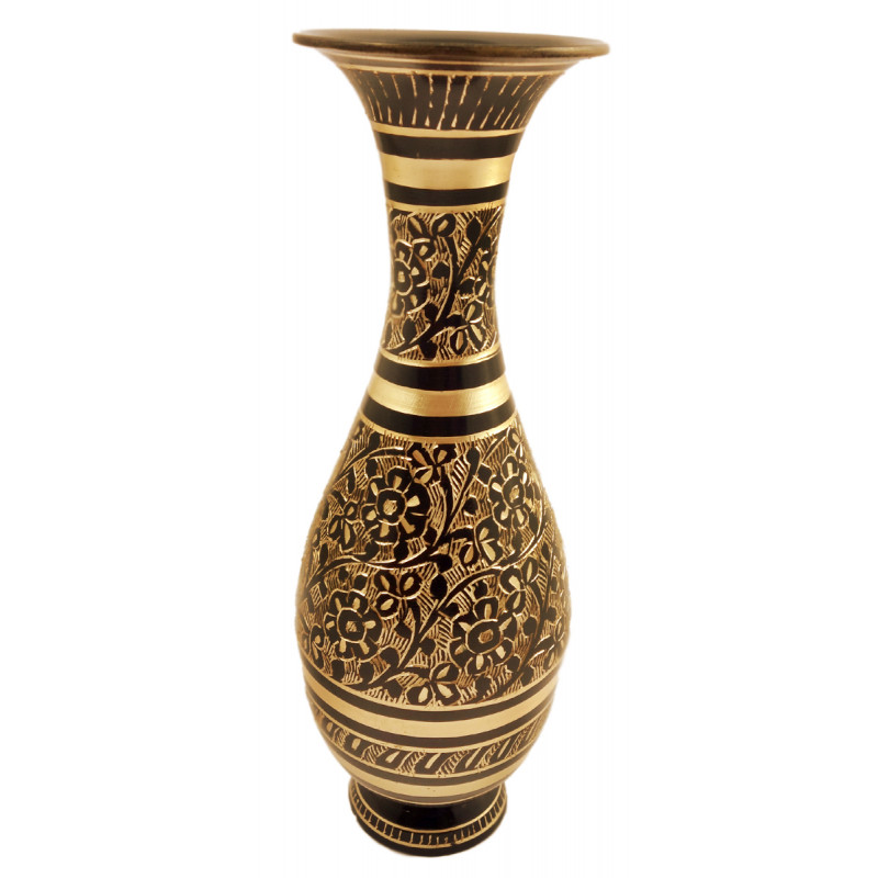 Handicrft Brass Sharas Shape Black Enamelled Flower Vase 7 Inch 