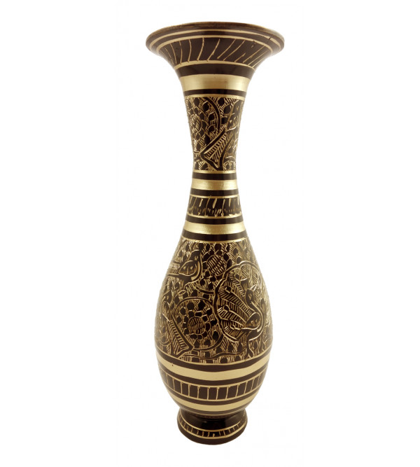 Handicrft Brass Sharas Shape Black Enamelled Flower Vase 9 Inch 