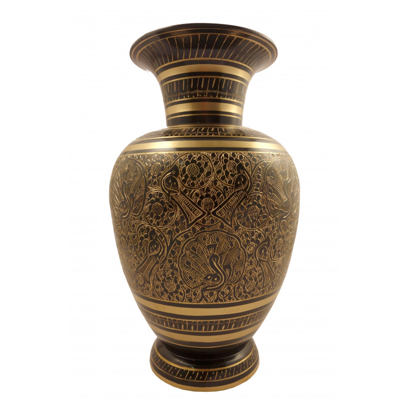 Handicraft Brass Jar Matki Mughal Art Black Enemalled  10.5 Inch