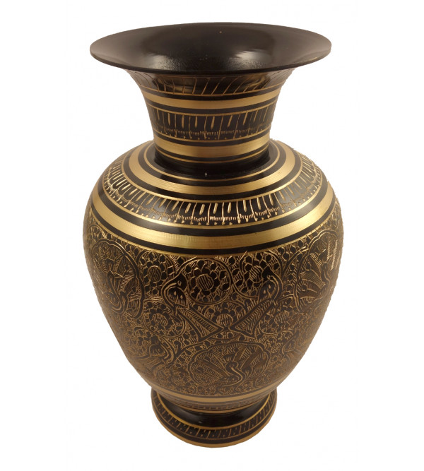 Handicraft Brass Jar Matki Mughal Art Black Enemalled  10.5 Inch