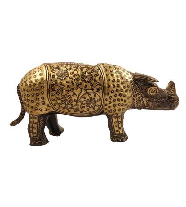 Handicraft Brass Rhinoceros Black Enamel 14 Inch 
