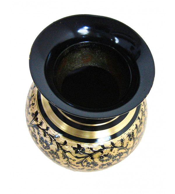 Flower Vase Jar Brass Enamelled  Black Size 9 Inch