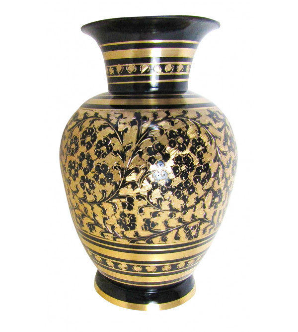 Flower Vase Jar Brass Enamelled  Black Size 9 Inch