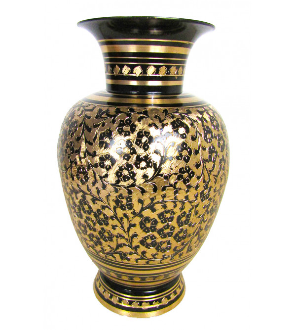 Flower Vase Jar  Brass Enamelled  Black 11 Inch