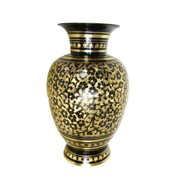 Flower Vase Jar  Brass Enamelled  Black 11 Inch