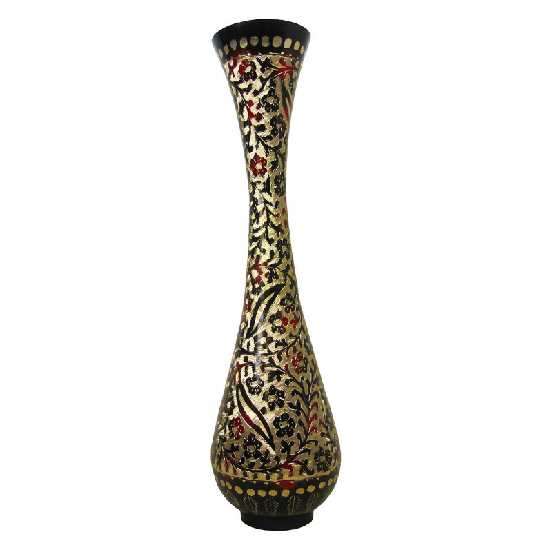 Flower Vase Bottle Shape Brass Enamel