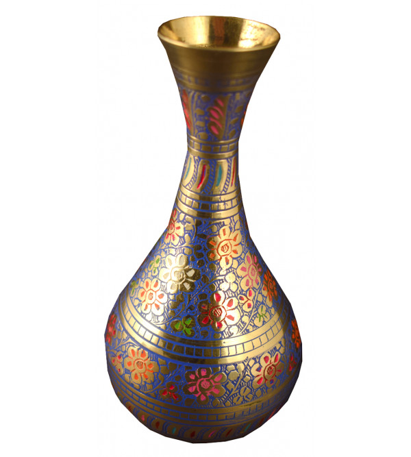 8 INCH BOTTLE FLOWER VASE BRASS ENAMEL COLOUR