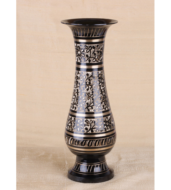Flower Vase Glass Brass Black 10 Inch