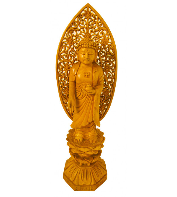 Buddha Standing  Jali  Work 12 Inch Kadamwood