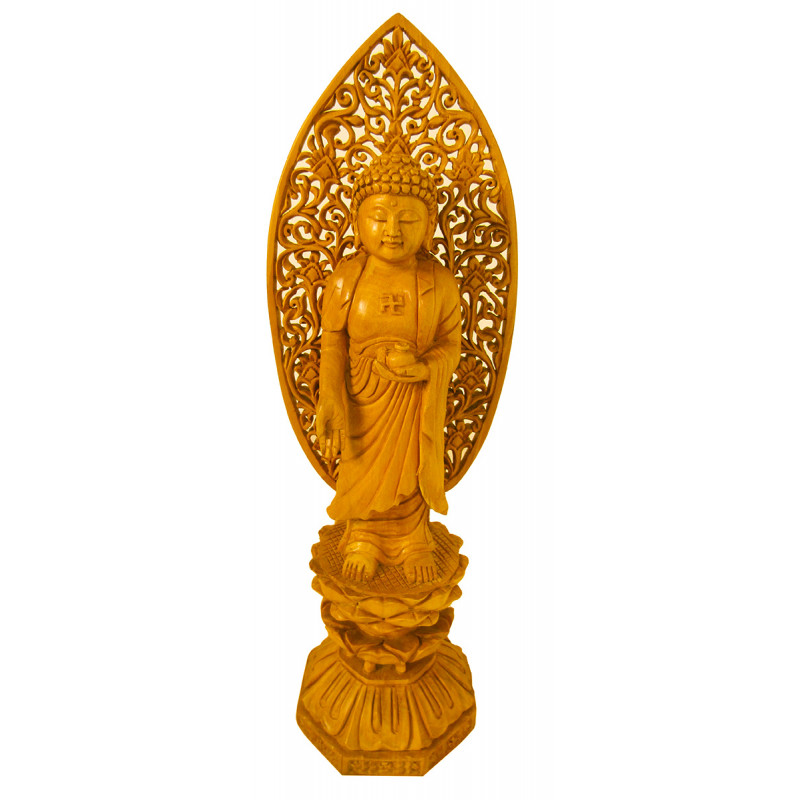 Buddha Standing  Jali  Work 12 Inch Kadamwood