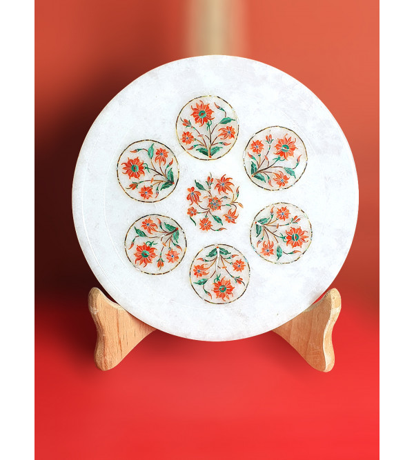 Marble Plates with Semi-Precious Stone Inlay Work Size 8 Inch 
