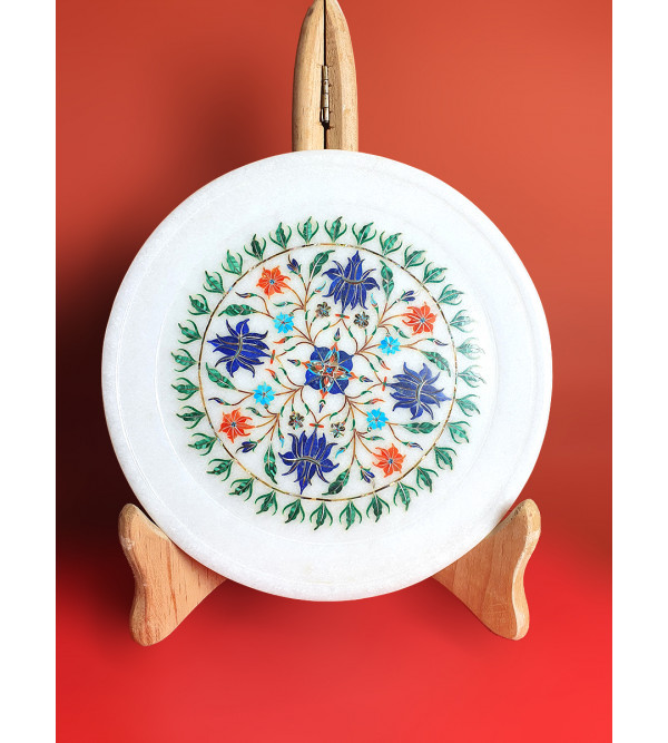 Marble Plate With Semi Precious Stone Inlay Work Size 8 Inch
