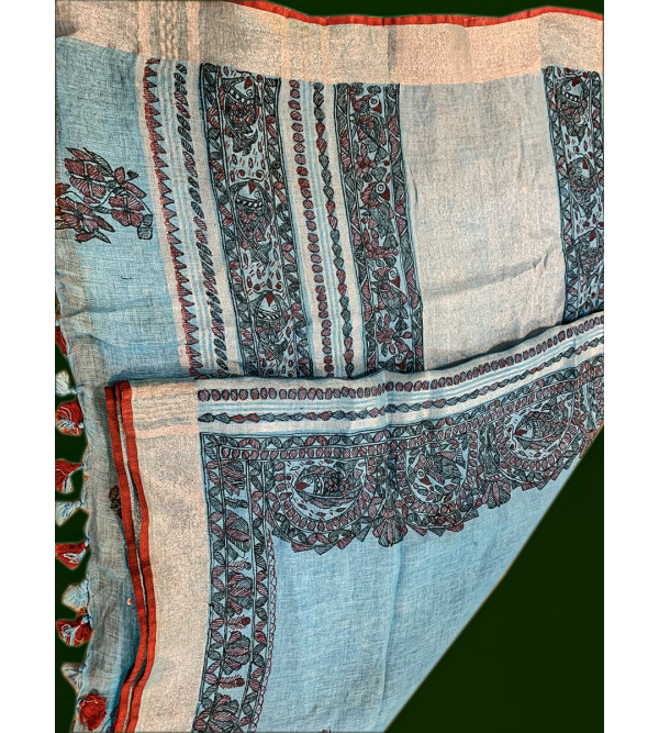 SAREE LINEN ZARI BUTI A/O  BP MADHUBANI