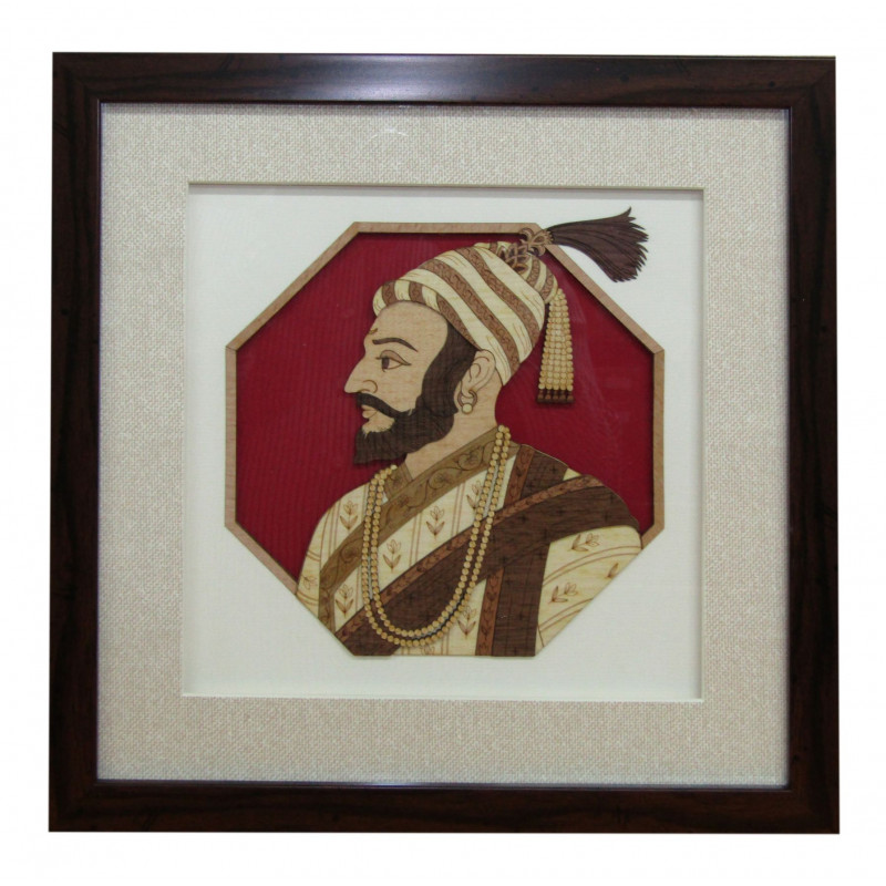 Wooden Art Pictures Shivaji Bust 12 X 12 Inchs 