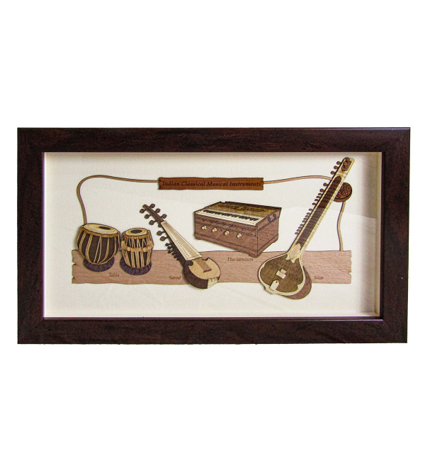 Wooden Art Pictures Indian Class. Music. Instruments 7 X 12 Inchs 