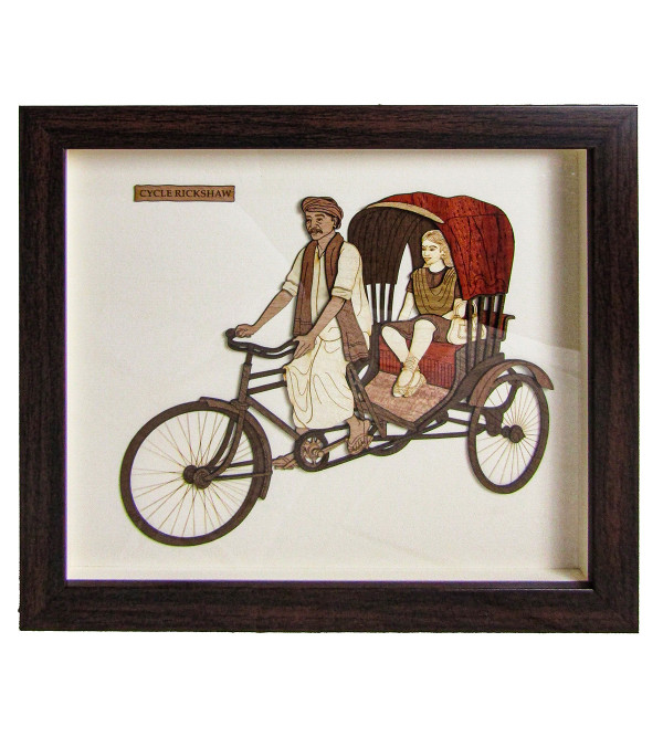 Wooden Art Pictures Cycle Rikshaw 9 X 10 Inchs 
