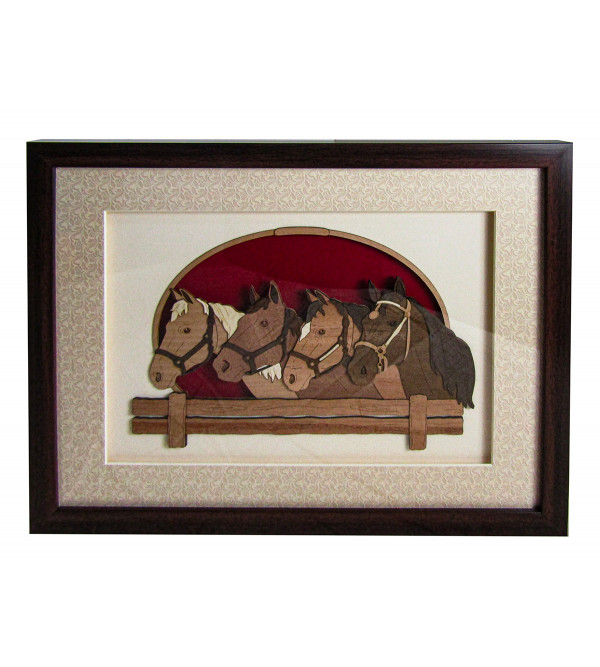 Wooden Art Pictures Four Horses 12 X 15 Inch's 