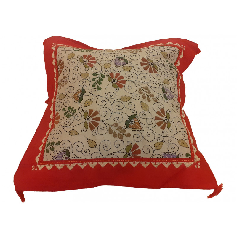 16X16 INCH KANTHA SILK CUSHION COVER