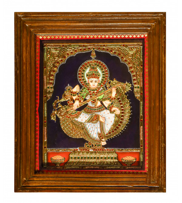 Sraswati ji Tanjore Art Painting For Home Wall Art Decor ( Without Frame )