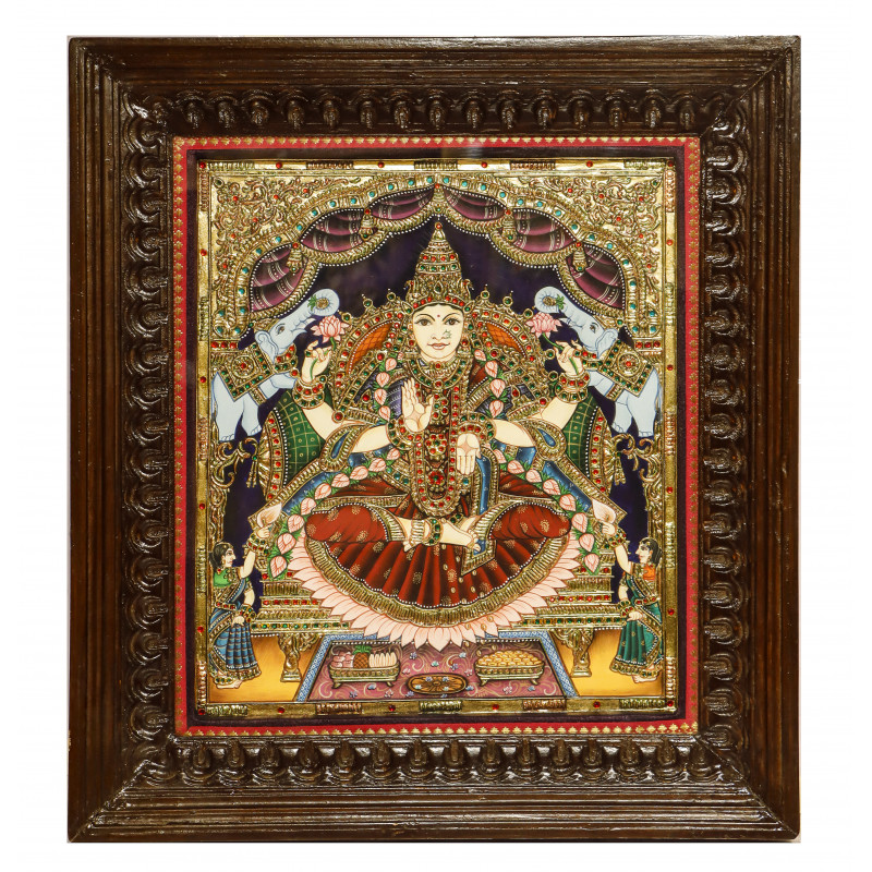 Laxmi ji Tanjore Art Painting For Home Wall Art Decor ( Without Frame )