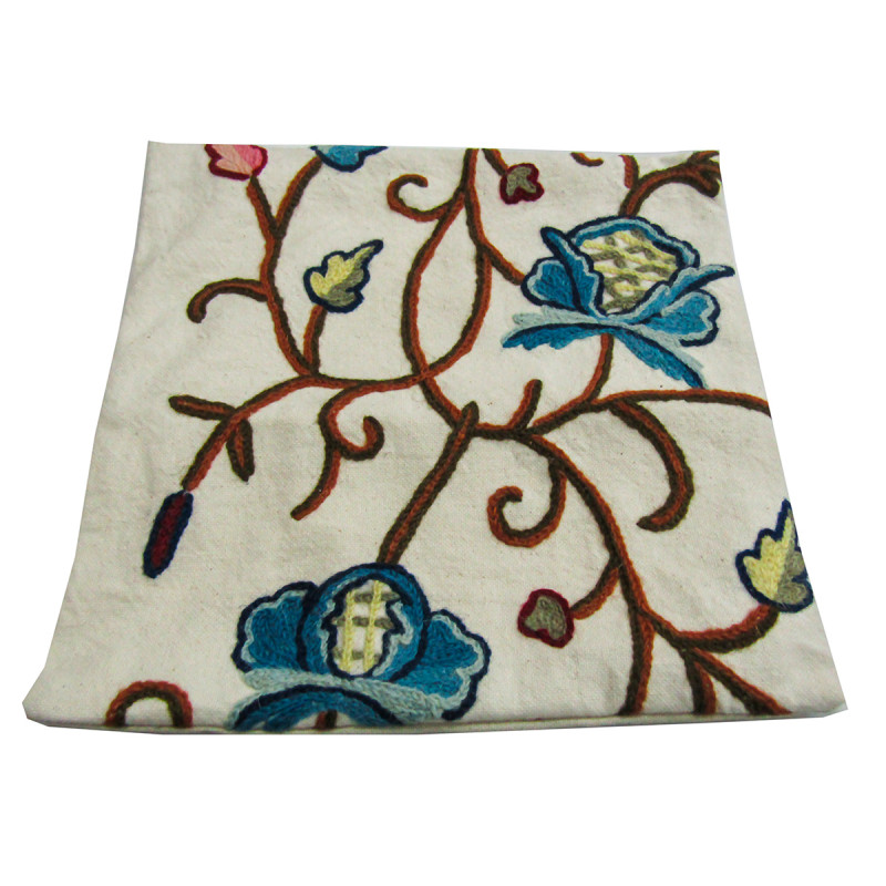 Wool Embroidery Cotton Cushion Cover 12 X12 Inch 