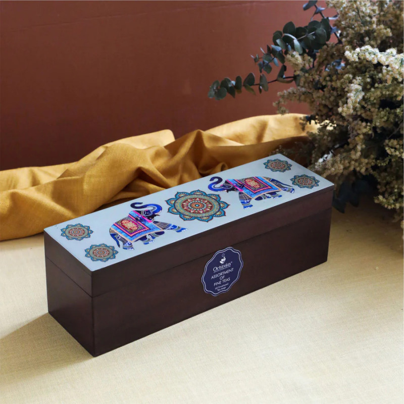 Assorted Tea Elephant Painted Wooden Box 60 Tea Bag 