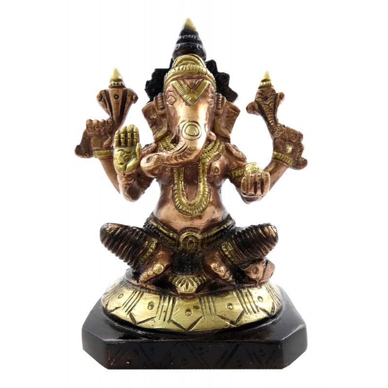 HANDICRAFT GANESH TWO HANDS 3.5 INCH BRASS COPPER FINISH