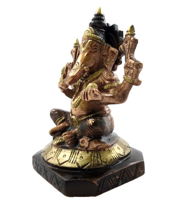 HANDICRAFT GANESH TWO HANDS 3.5 INCH BRASS COPPER FINISH