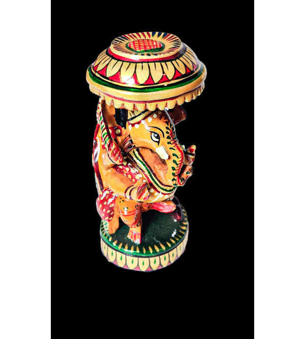 Kadamba Wood Handcrafted and Hand painted Lord Ganesha Figure with Chhatra