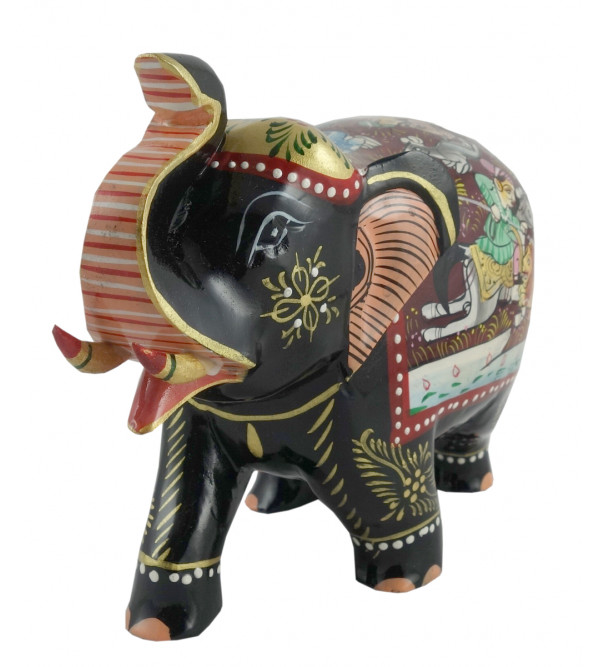 Kadamba wood Handcrafted and Hand painted Elephant with Shikara Design