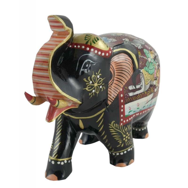Kadamba wood Handcrafted and Hand painted Elephant with Shikara Design