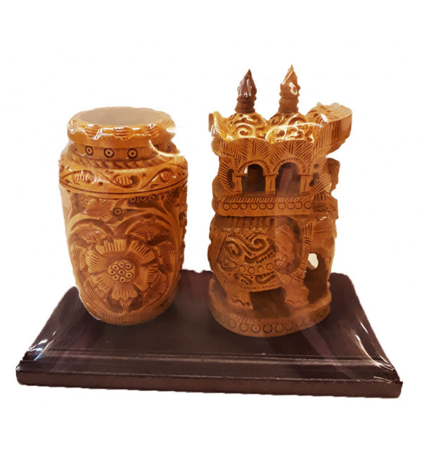 Kadamba Wood Handcrafted Carved Decorative Pen Stand