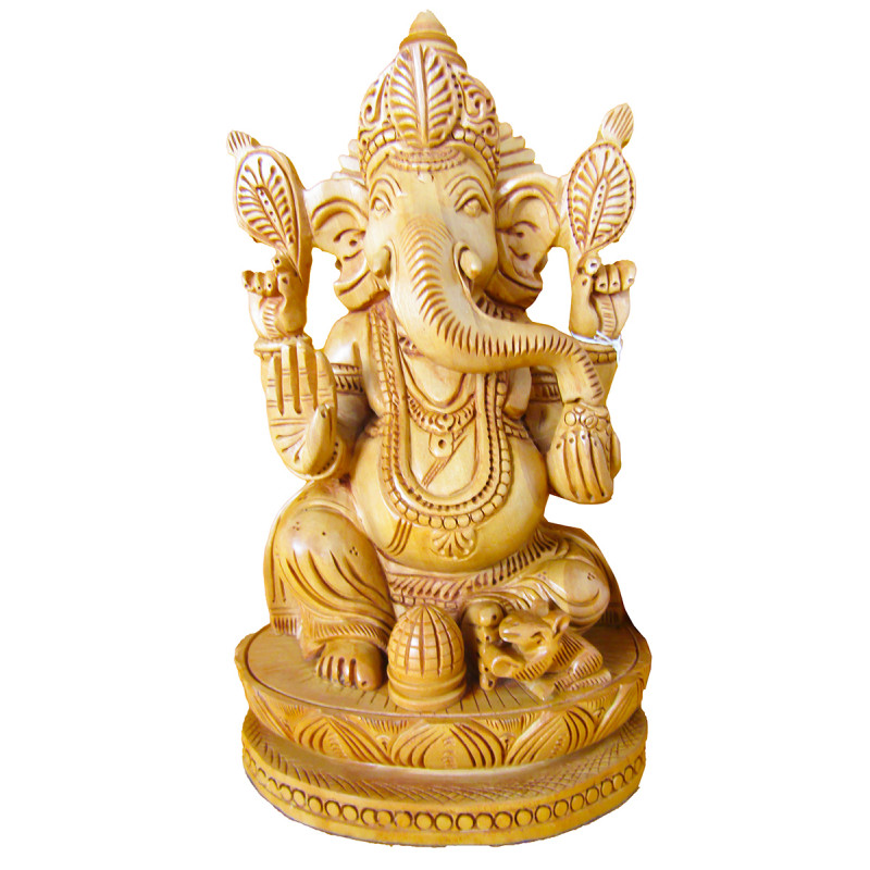 Ganesh Kamal Carving Kadamba Wood 8 Inch  