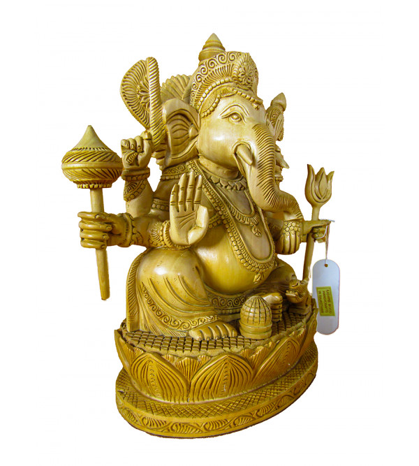 Ganesh Carved Six Hand Kadamba Wood Size 10 Inch  