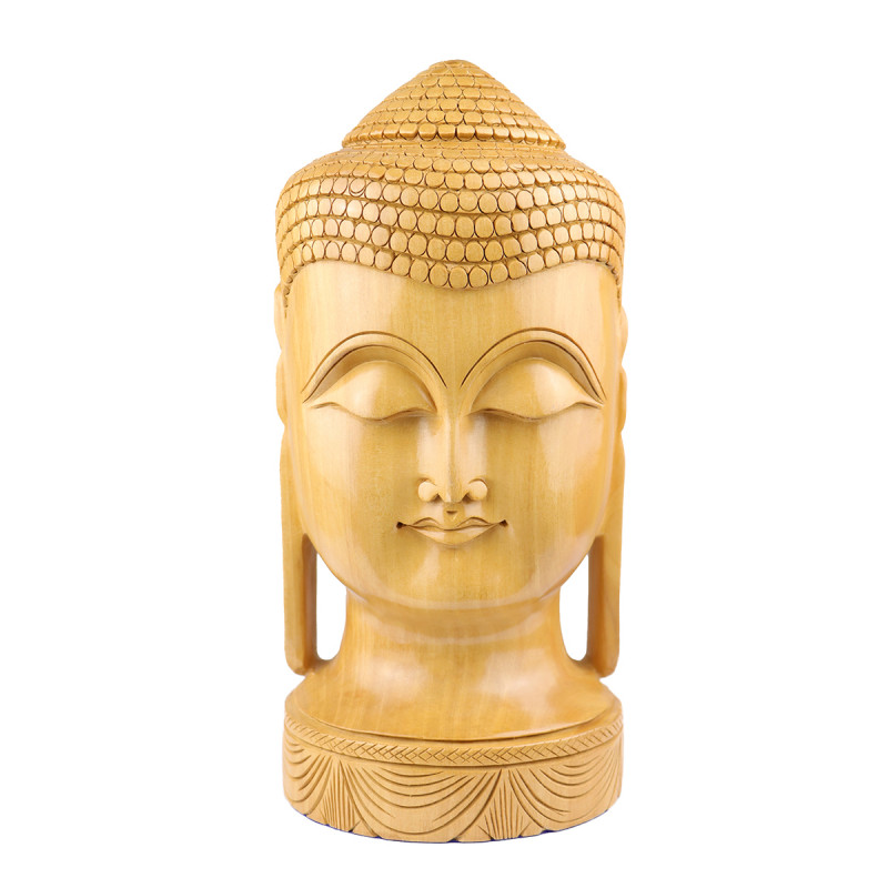 Buddha Head Carving Kadamb Wood 12 Inch  