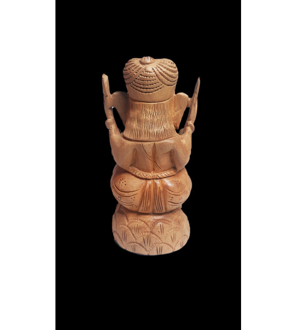 Kadamba Wood Handcrafted Carved Lord Ganesha Figure with Chhatra