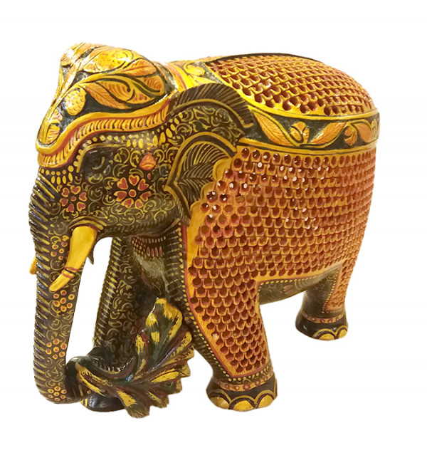 Kadamba wood Handcrafted and Hand painted Elephant with Jaali Work