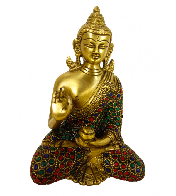 Brass Buddha Blessing Hand W Ring Stone Work  6 in  Wt-1.080 Kg