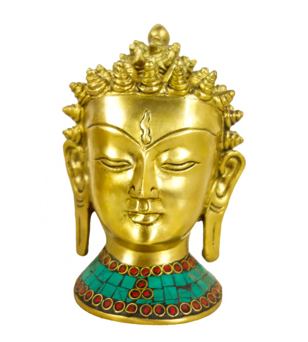 Brass Buddha Head with Stone Work  7 Inch Wt-1.840 Kg