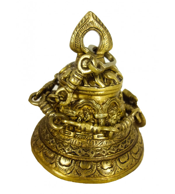 Brass Temple Bell W Ganesh Embossed  7 Inch Wt-2.945 Kg