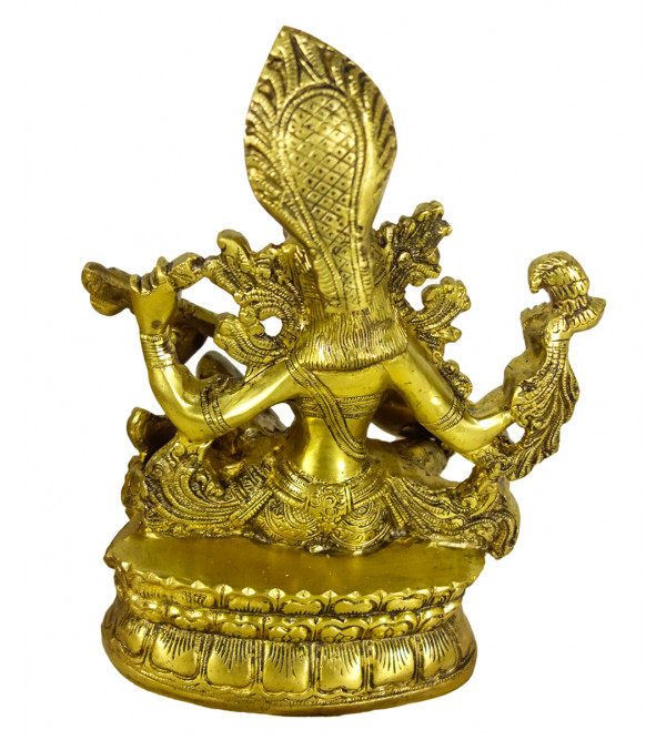 Brass Saraswati Sitting Richly Carved 11x11 in   Wt-5.210 Kg