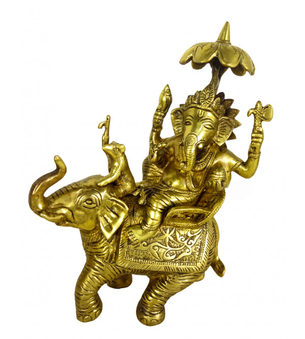 Brass Ganesh Sitting on Elephant Wumbrela Wt-2.920 Kg 9.5 Inch