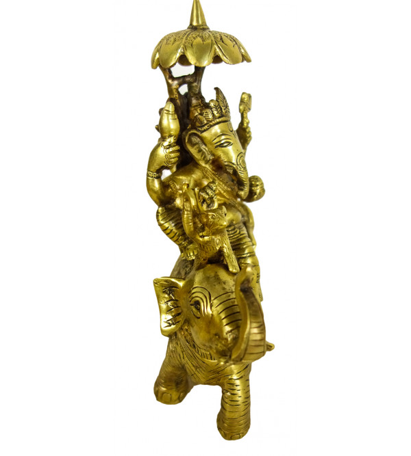 Brass Ganesh Sitting on Elephant Wumbrela Wt-2.920 Kg 9.5 Inch