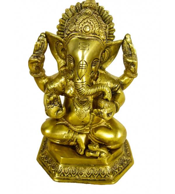 Brass Ganesh Sitting Shah on Hexagonal Base  8 Inch  Wt-2.775 Kg