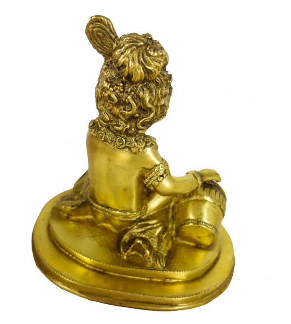 Brass Krishna Sitting W Pot on Carved Base 8 Inch Ht.  3.470 Kg