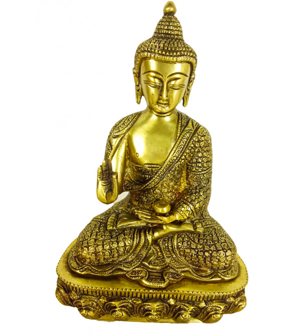 Brass  Buddha Sitting  B/h Highly Carved with Base Super Fine Wt-3.585 Kg 10 In