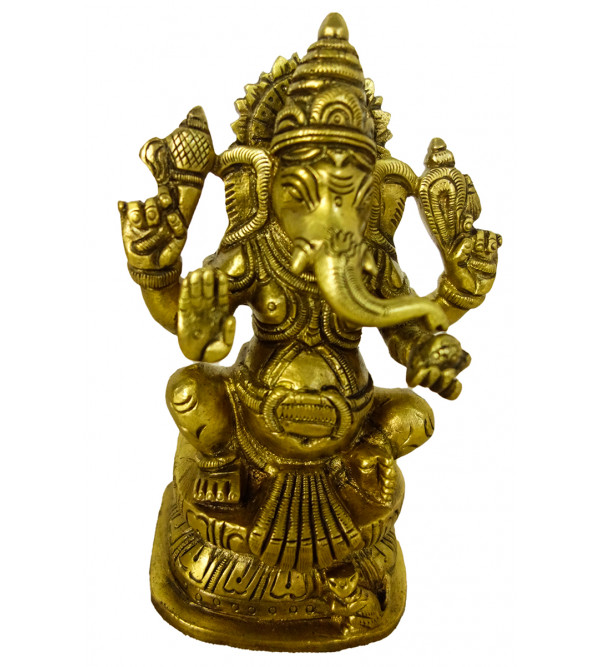 Brass Ganesh Sitting Designer Base Super  Fine 5.5 in Wt-1.175 Kg