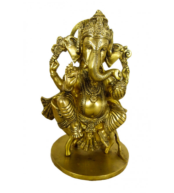 Brass  Ganesh Sitting on Mouse Super  Fine 6x3x10 in  Wt-4.340 Kg