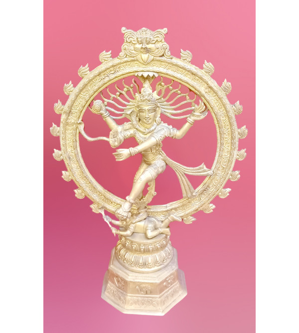 Natraj Dancing With Ring On Hexagonal Base Handcrafted In Brass Size 23 Inches