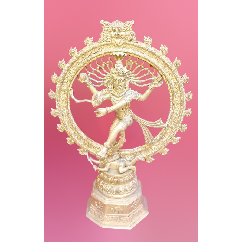 Natraj Dancing With Ring On Hexagonal Base Handcrafted In Brass Size 23 Inches